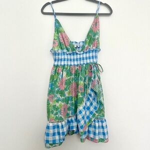 ASOS Design 100% cotton floral and checkered faux wrap mini dress size 8